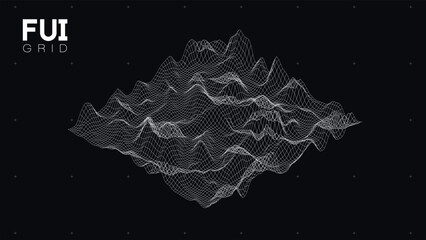 FUI GUI 3D Vector Landscape Scan Grid. Abstract futuristic background. Sci-Fi Hi-Tech design