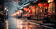 Night snowy Christmas Japan, New Year holiday, blurred background - AI generated image