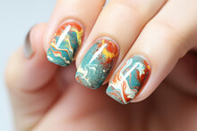 An Artistic And Abstract Nail Design That Showcases A Swirling, Painterly Effect, Resembling A Work Of Art On Your Fingertips.