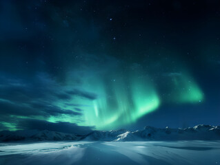 Wall Mural - northern lights in the night sky, mountain and snow, beautiful night with stars, aurora borealis, au