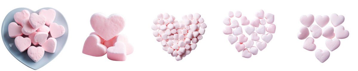 Sticker - Png Set Isolated black marshmallows pink hearts transparent background