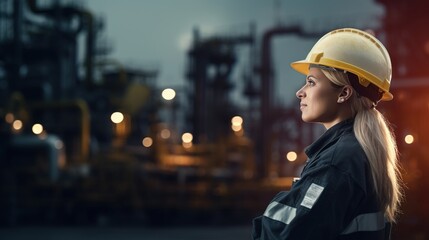 Wall Mural - female engineer working at the oil and refinery business plant
