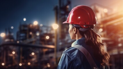 Sticker - female engineer working at the oil and refinery business plant