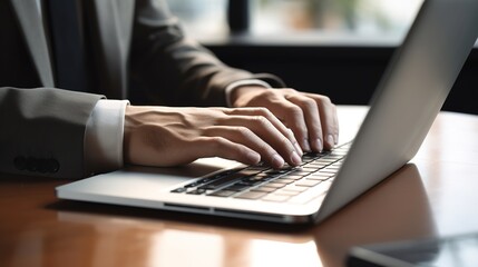 Poster - Close up person typing on laptop on desk. generative ai