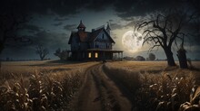 Halloween's Hallowed Ground: Haunted House And Horror Cornfield Terror Under The Full Moon