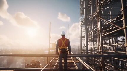 Canvas Print - Civil Engineer in helmet at construction, Construction Project