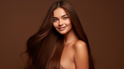 Sticker - Long Hair Woman is a portrait of a gorgeous young woman smiling. Portrait. Hair Care Idea