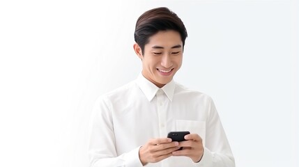 Poster - asian man talking on the phone. generative ai