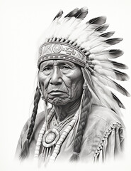 pencil sketch of a native american indian chief 