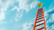 © Kaincloud - Orange ladder points to the sky to reach a yellow crystalline star, achievement and success theme