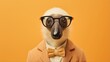 Craft an elegant anteater wearing spectacles, on a soft peach backdrop.