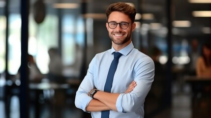 Aufkleber - Happy young businessman in office, Positive confident professional, Confident good looking.