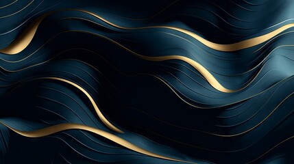 Sticker - Abstract Sand Dune Wavy Luxury Gold and Dark Blues Graphic Background