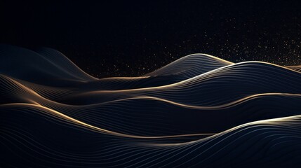 Wall Mural - Abstract Sand Dune Wavy Luxury Gold and Dark Blues Graphic Background