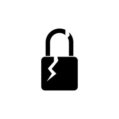 Poster - Broken padlock vector icon.Black broken or cracked lock icon on white background..eps