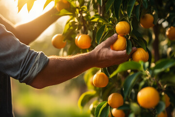 Wall Mural - Green agriculture leaf orange tree fruit food healthy farming ripe fresh