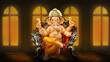 Ganesh Wallpaper of colorful hindu lord Ganesha on decorative background- Graphical poster modern art 3D Ganpati wallpaper 
