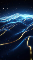 Poster - Data technology and communication futuristic illustration. Wave of bright particles. Technological 3D landscape. Big Data visualization. Network of dots connected by lines.
