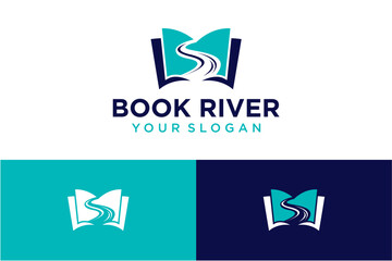 Wall Mural - book logo design with river