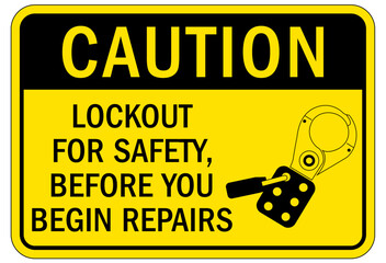 Wall Mural - Lock out before maintenance sign and labels lockout for safety, before you begin repairs 