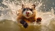 Playful ferret splashing water in a bath Generative AI