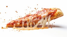 Craft An Image Of A Delectable Pizza Slice, Oozing With Melted Cheese, On A Pure White Background.