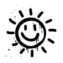 Spray Painted Graffiti Sunshine Icon. Sunny Day Face Symbol. Isolated On White Background. Vector Illustration