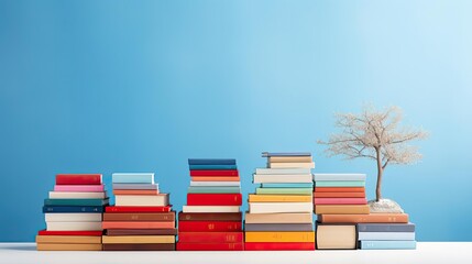 Wall Mural - pile of books on minimalistic background or stock of books for world book day background