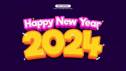 Poster - Happy New Year Cartoon Funny Text Effect. pink and yellow color text. fully editable text and font