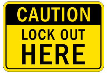 Wall Mural - Lock out point sign and labels lockout here