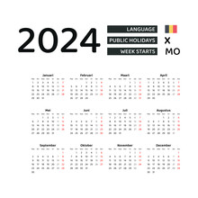 Belgium Calendar 2024. Week Starts From Monday. Vector Graphic Design. Dutch Language.