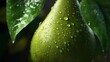 Produce a closeup showcasing the intricate textures of a ripe, green pear.