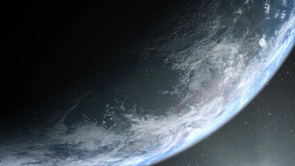 Wall Mural - A cinematic rendering of planet Earth during sunrise as view from space with vibrant blue sky atmosphere