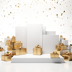 Wall Mural -  product displays,podium stage with gift present concepts.luxury gold and white color.celebration festival card background.minimal design