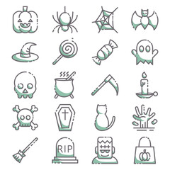 Wall Mural - Halloween icons set or logo with outline dual tone color style
