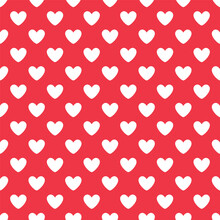Love Heart Repeat Pattern Design Vector Background, White Heart Shape On A Red Background