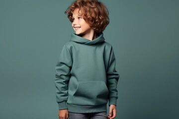 Wall Mural - child wearing long sleeve hoodie sweatshirt Side view, back and front view mockup template for print t-shirt design mockup
