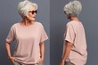 old grandmother wearing casual t-shirt. Side view, back and front view mockup template for print t-shirt design mockup