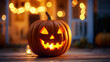 Leinwandbild Motiv Halloween pumpkin lantern decorating a home entrance