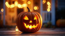 Halloween Pumpkin Lantern Decorating A Home Entrance