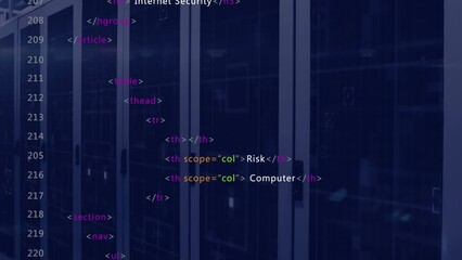 Poster - Animation of computer language over data server racks in server room