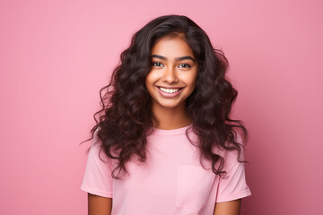 Studio portrait of beautiful teenage girl on different colours background