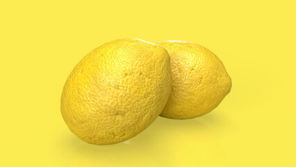 Wall Mural - The lemon on yellow  background for food or drink concept 3d rendering