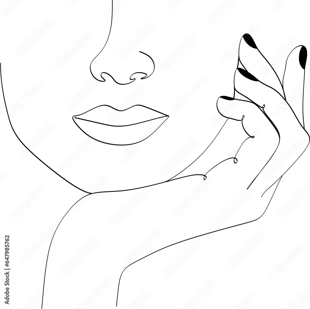 One line drawing abstract woman face with hands vector illustration ...