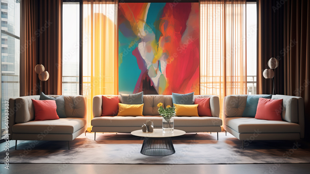 Interior Furniture, Pop art style interior design of modern living room ...