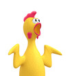 Screaming rubber chicken, surprised chicken, rooster isolated on white. Clipping path included