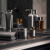 Fototapeta  - cosmetic product for men in a luxury bathroom