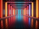 Fototapeta Do przedpokoju - a long hallway with colorful lights