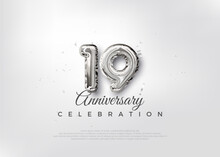 Silver Balloon Number. Premium Vector 19th Anniversary Celebration Background. Premium Vector For Poster, Banner, Celebration Greeting.