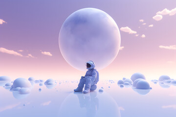 Wall Mural - cute spaceman or astronaut, minimalistic design